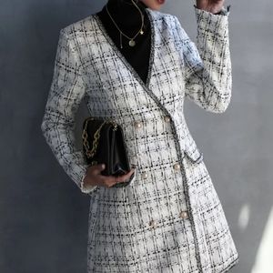 Tweed plaid double brested dress